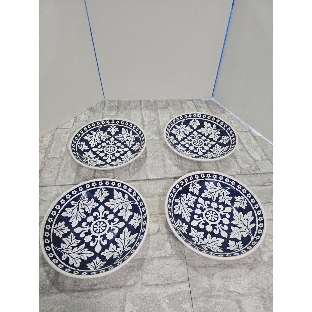 Williams Sonoma 4 Pc Blue White Tile Pasta Bowls 10" Portugal Serving